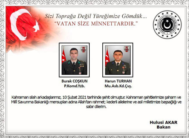 Şehitlerin isimleri açıklandı! MSB: Vatan size minnettardır
