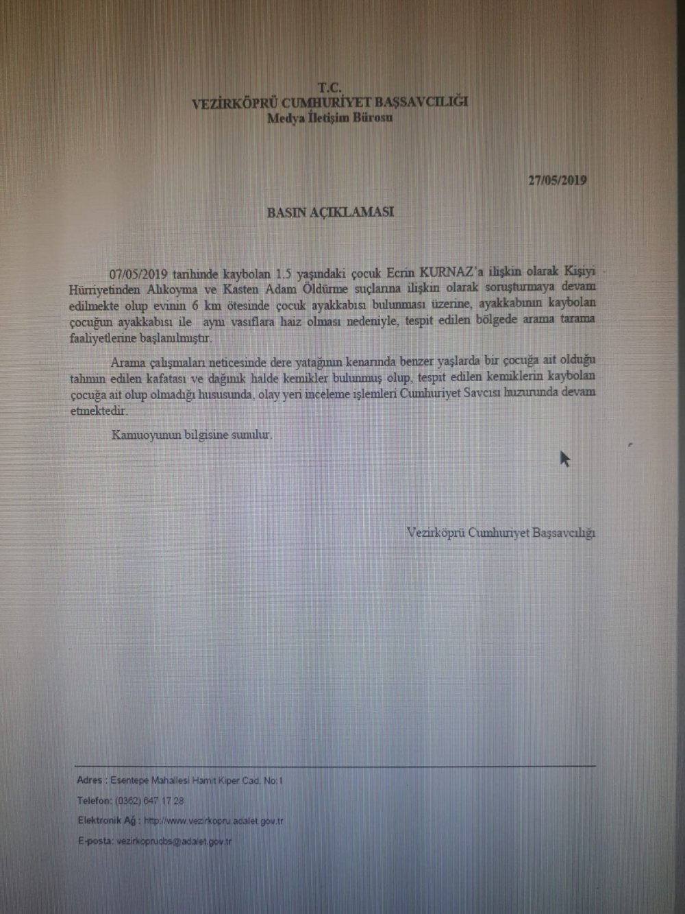 Samsun Valiliği: Kafatası ve kemikler bulundu