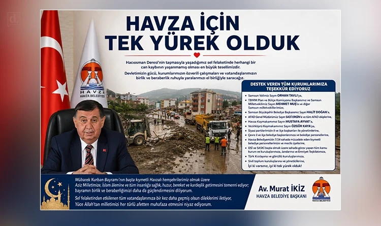 Başkan Murat İkiz’den afet sonrası dayanışma teşekkürü: Havza için tek yürek olduk
