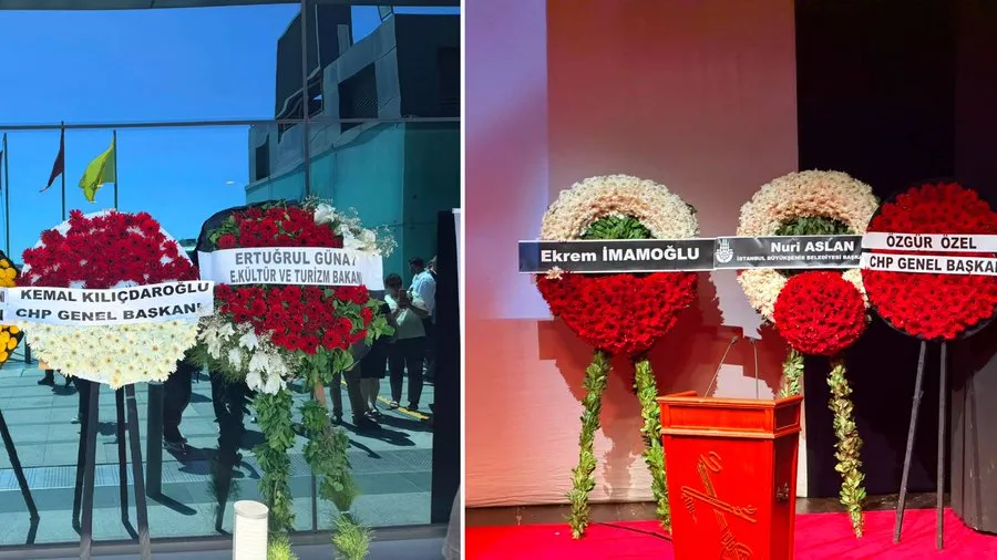 Kadir İnanır'a veda töreninde Kemal Kılıçdaroğlu'nun çelengi Muhsin Ertuğrul Sahnesi'nin kapısında dururken Özgür Özel ve Ekrem İmamoğlu'nun çelenklerinin sahnede yer alması dikkati çekti.