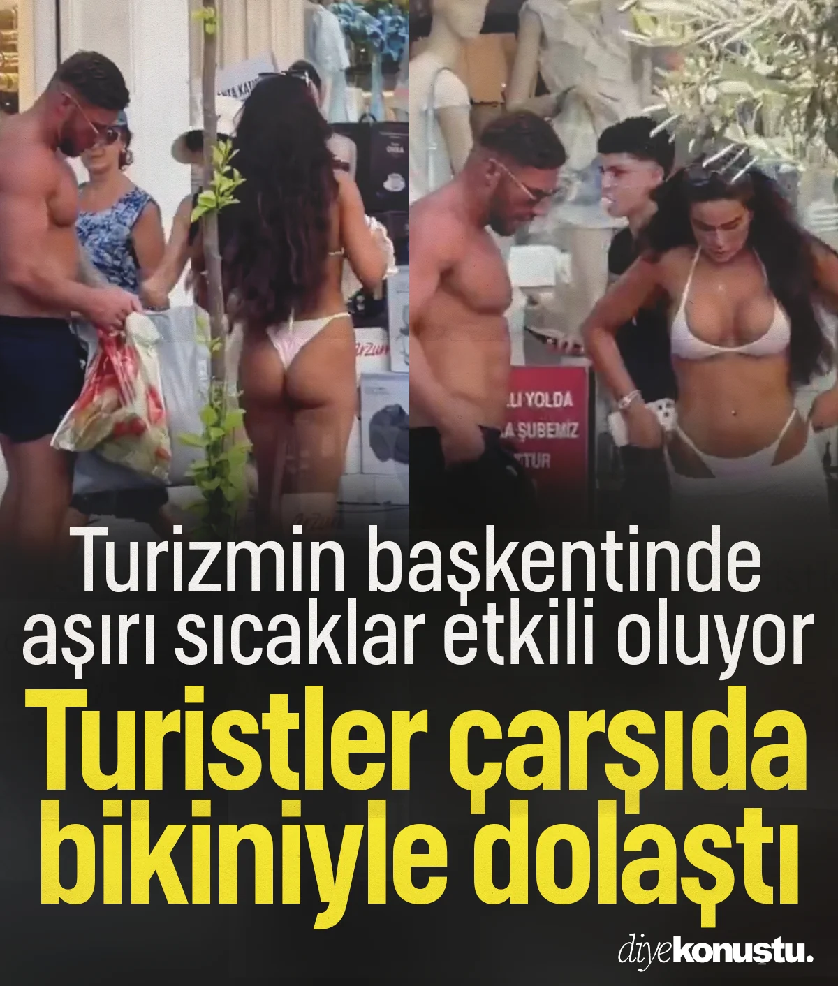 Antalya'da sıcak hava bunaltıyor! Turistler çarşıda bikiniyle dolaştı