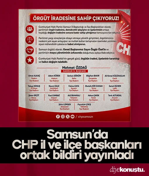 Samsun’da CHP il ve ilçe başkanlarından ortak bildiri: Özgür Özel’in arkasındayız