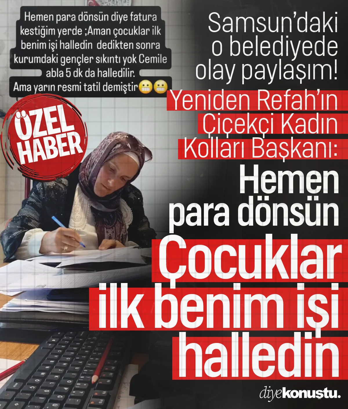 Tolga Birgücü yazdı: Samsun'da YRP'li çiçekçi Kadın Kolları Başkanı'ndan belediyede olay paylaşım: 'Çocuklar ilk benim işi halledin', 'Hemen para dönsün'