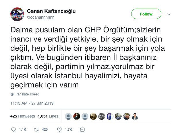 Şimdi de, iki tweetle istifadan vazgeçti