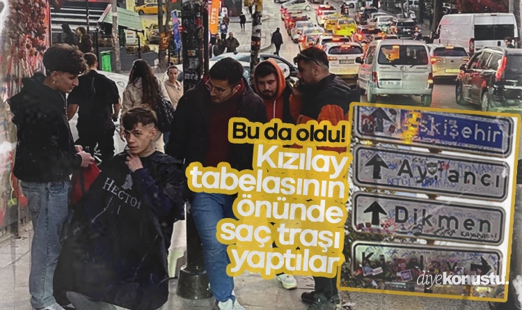 Bunu da yaptılar! Kızılay tabelası önünde saç traşı